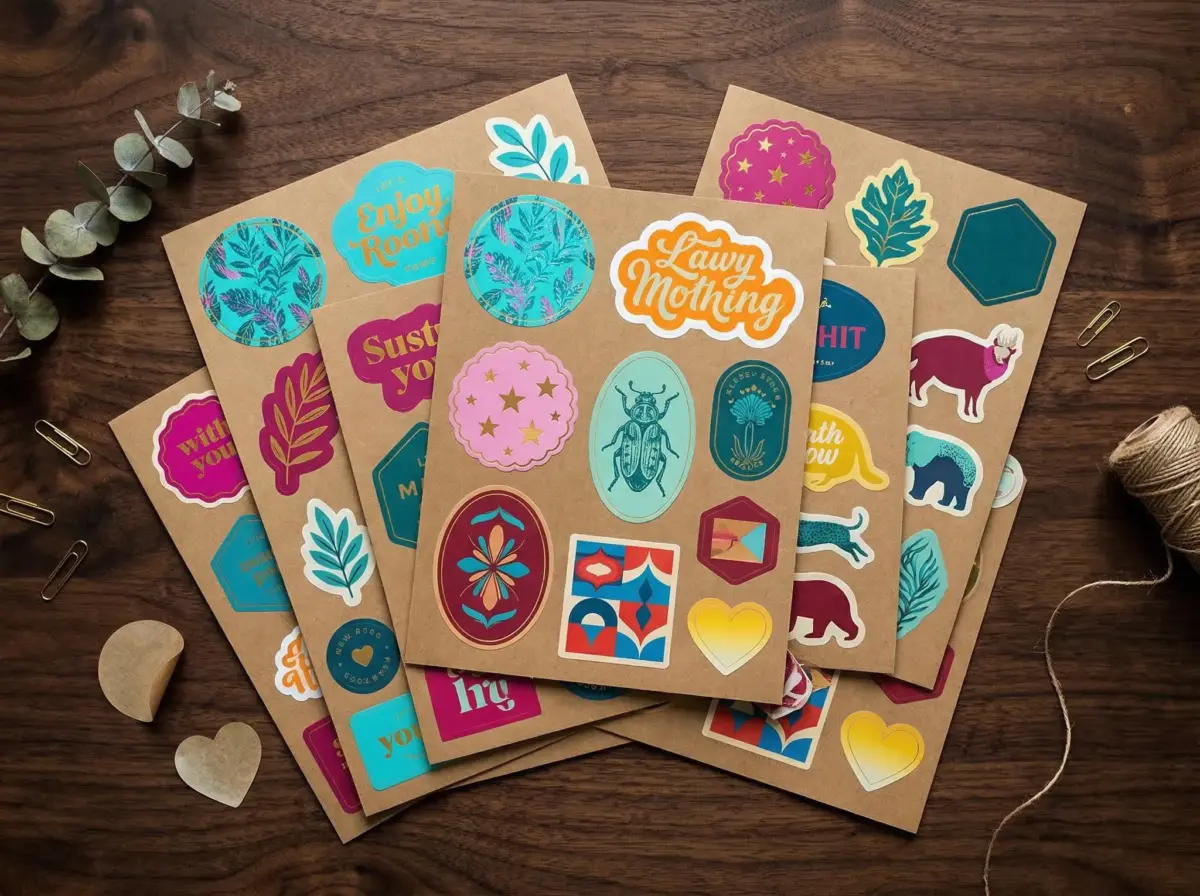 Custom kraft paper sticker sheets with full-color printed designs - Sticker Sheet Printing
