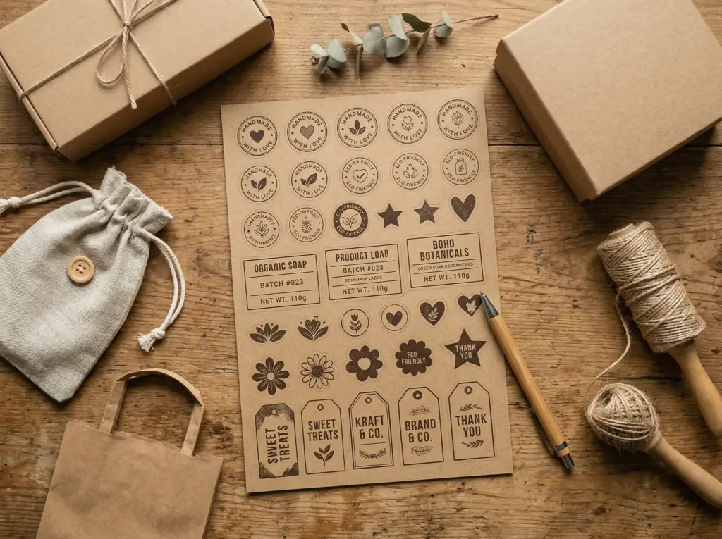 Kraft sticker sheets arranged for labels seals and packaging inserts - Sticker Sheet Printing