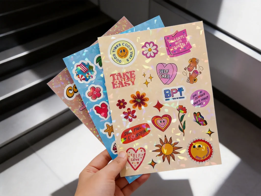 Custom glitter sticker sheets with sparkling finish and full-color printing - Sticker Sheet Printing