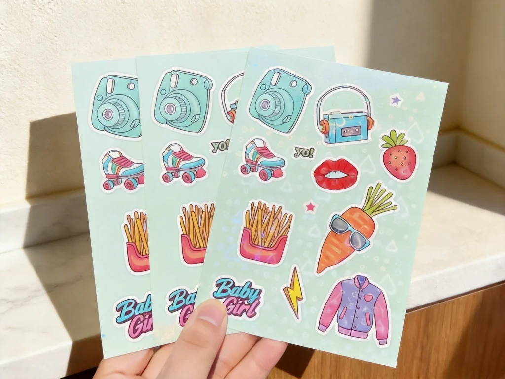 Glitter sticker sheets commercial product shot showing sparkle quality - Sticker Sheet Printing