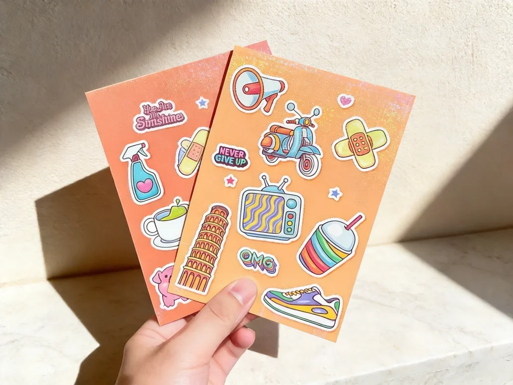 Glitter vinyl stickers with shimmer effect and full-color design printing - Sticker Sheet Printing
